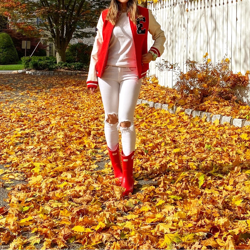 Zara bomber jacket, red &white, xs